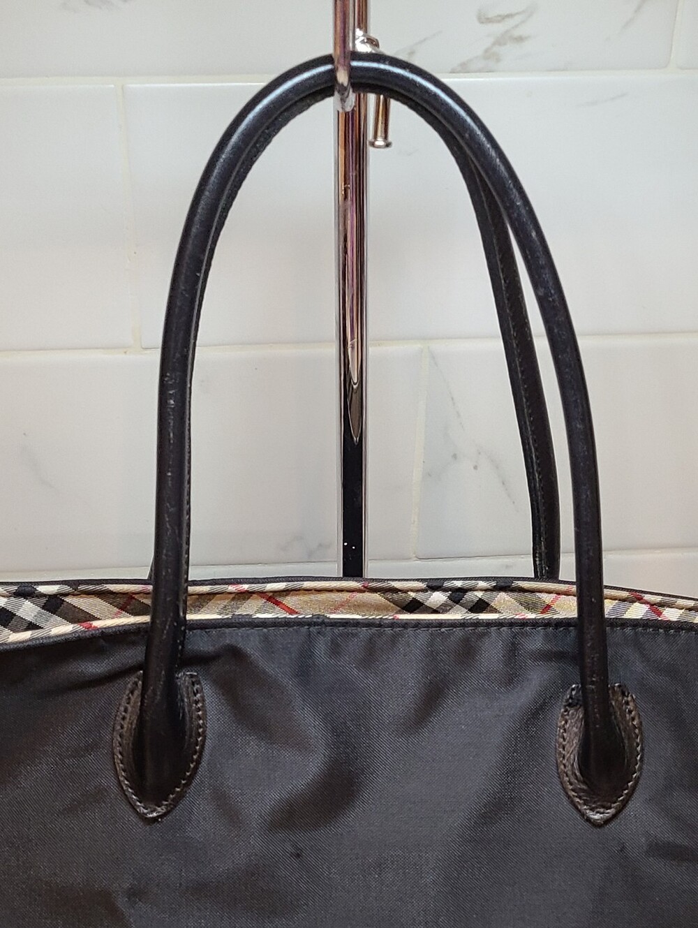 Burberry Blue Label Nova Check Nylon Tote With Leather Handles - Picture 5 of 13